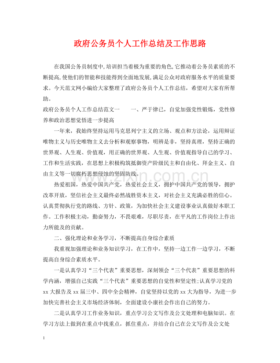 政府公务员个人工作总结及工作思路.docx_第1页