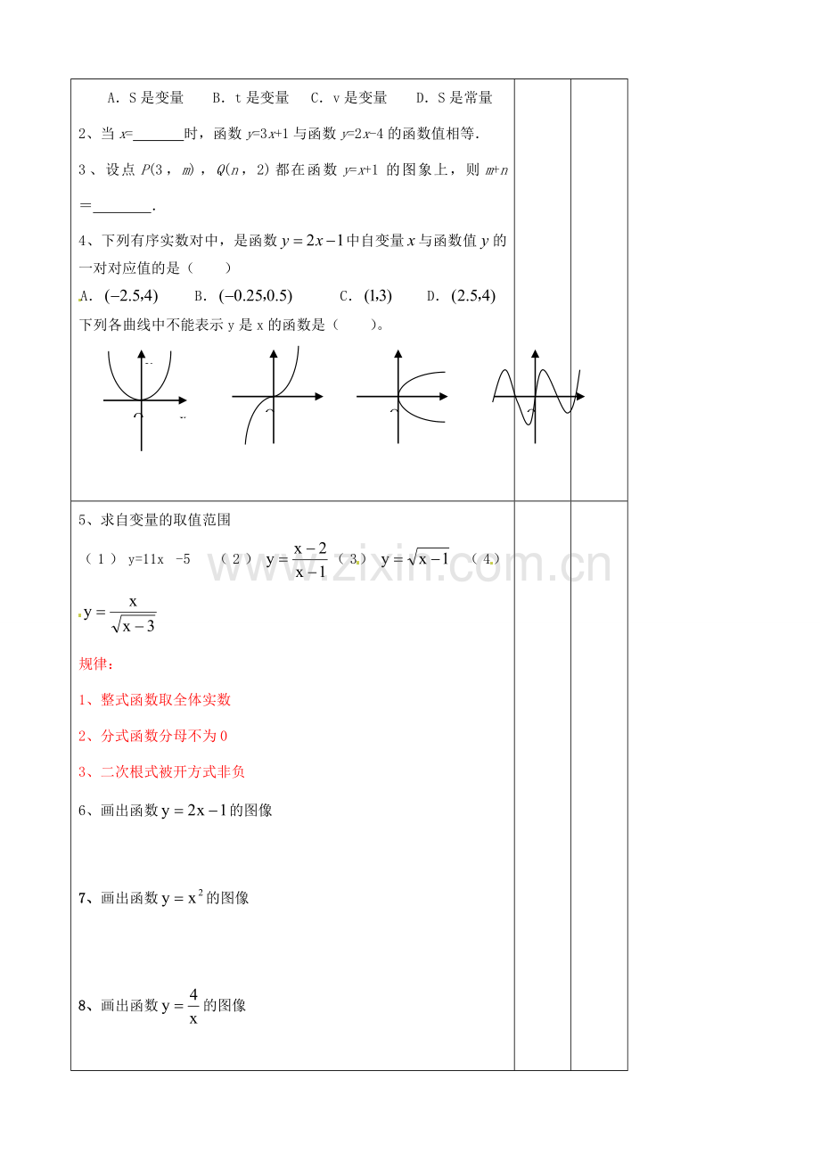 辽宁省大连市第七十六中学八年级数学上册 第十四章 14.1 变量与函数复习教案（1） 新人教版.doc_第2页