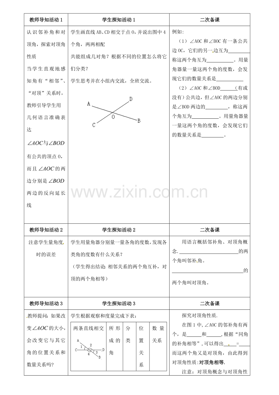 重庆市永川区第五中学校七年级数学下册 5.1.1 相交线教案 （新版）新人教版.doc_第2页