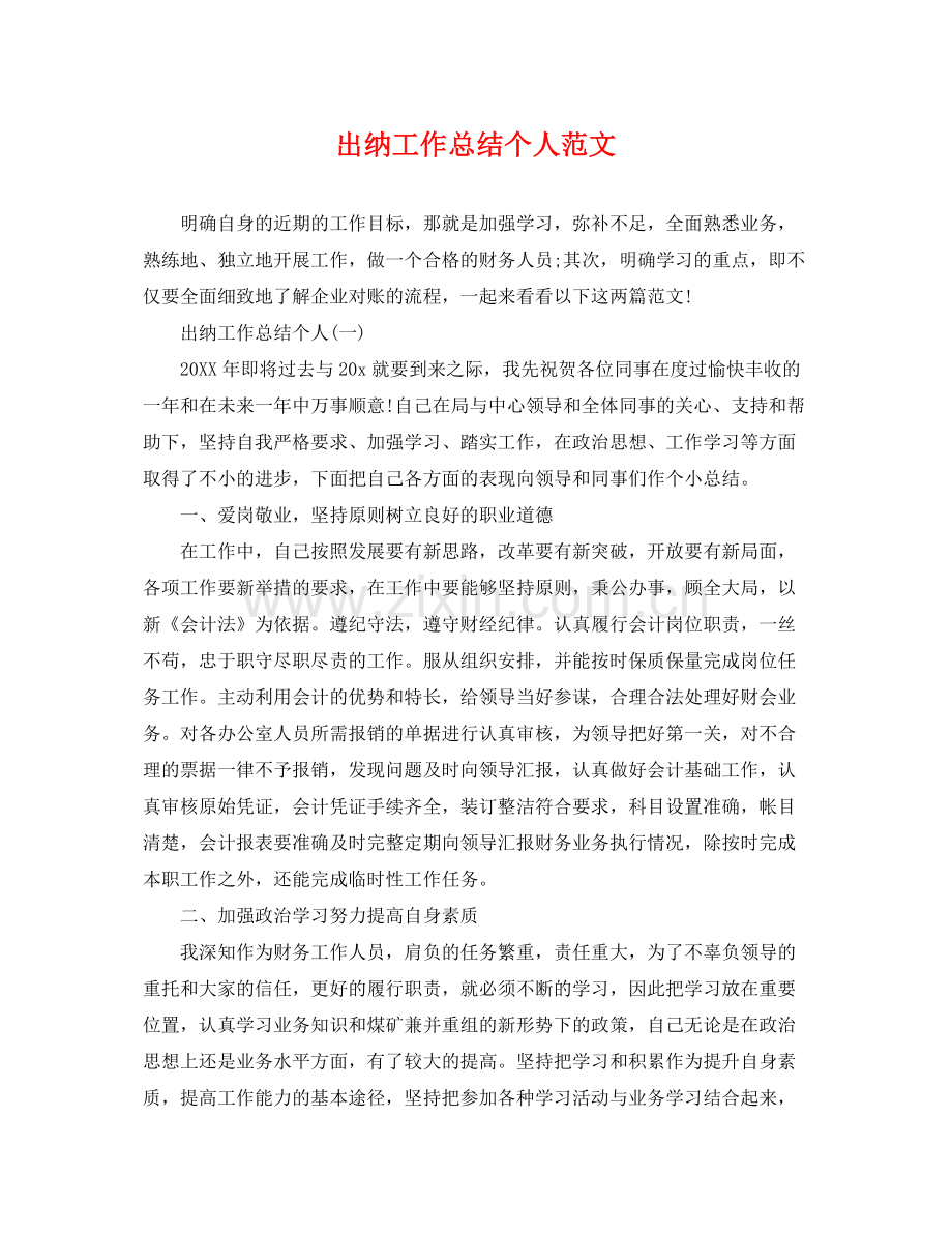 出纳工作总结个人范文 .docx_第1页