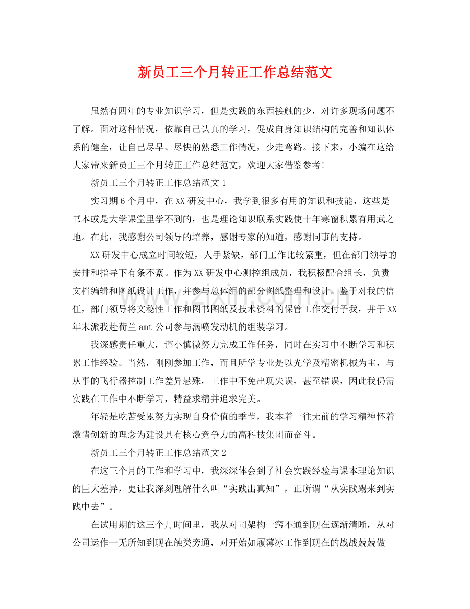 新员工三个月转正工作总结范文 .docx_第1页