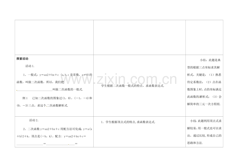 江苏省徐州市铜山县九年级数学下册 第5章 二次函数 5.3 用待定系数法确定二次函数的表达式教案 （新版）苏科版-（新版）苏科版初中九年级下册数学教案.doc_第2页