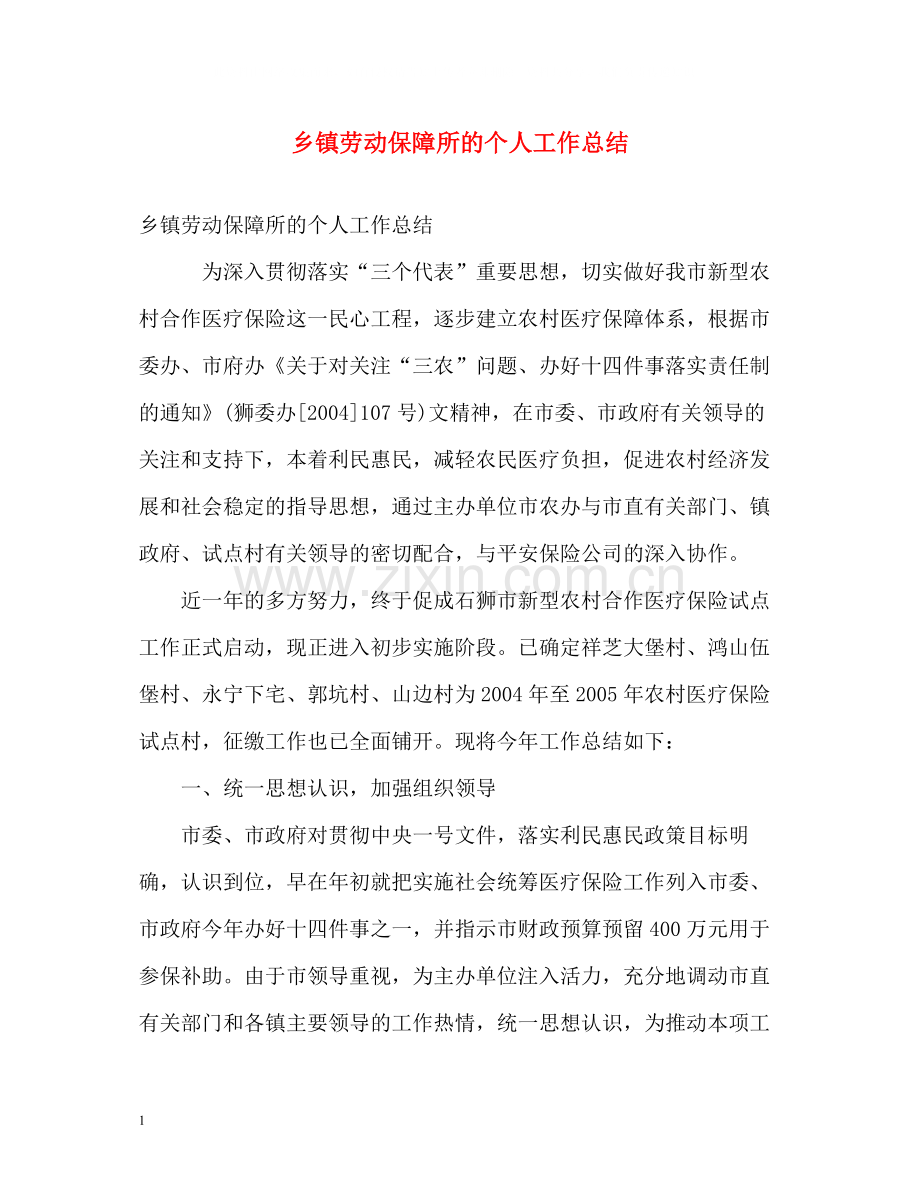 乡镇劳动保障所的个人工作总结.docx_第1页