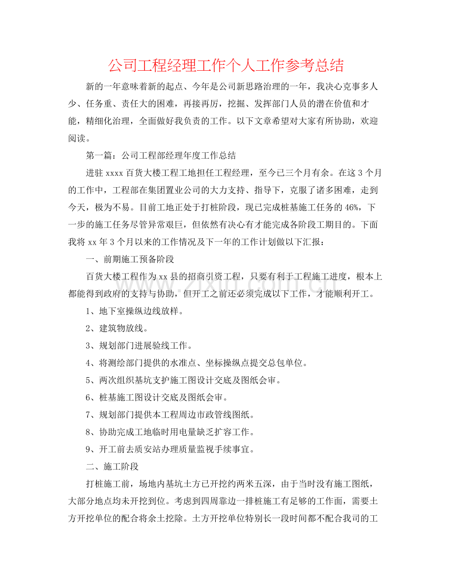 公司项目经理工作个人工作参考总结.docx_第1页