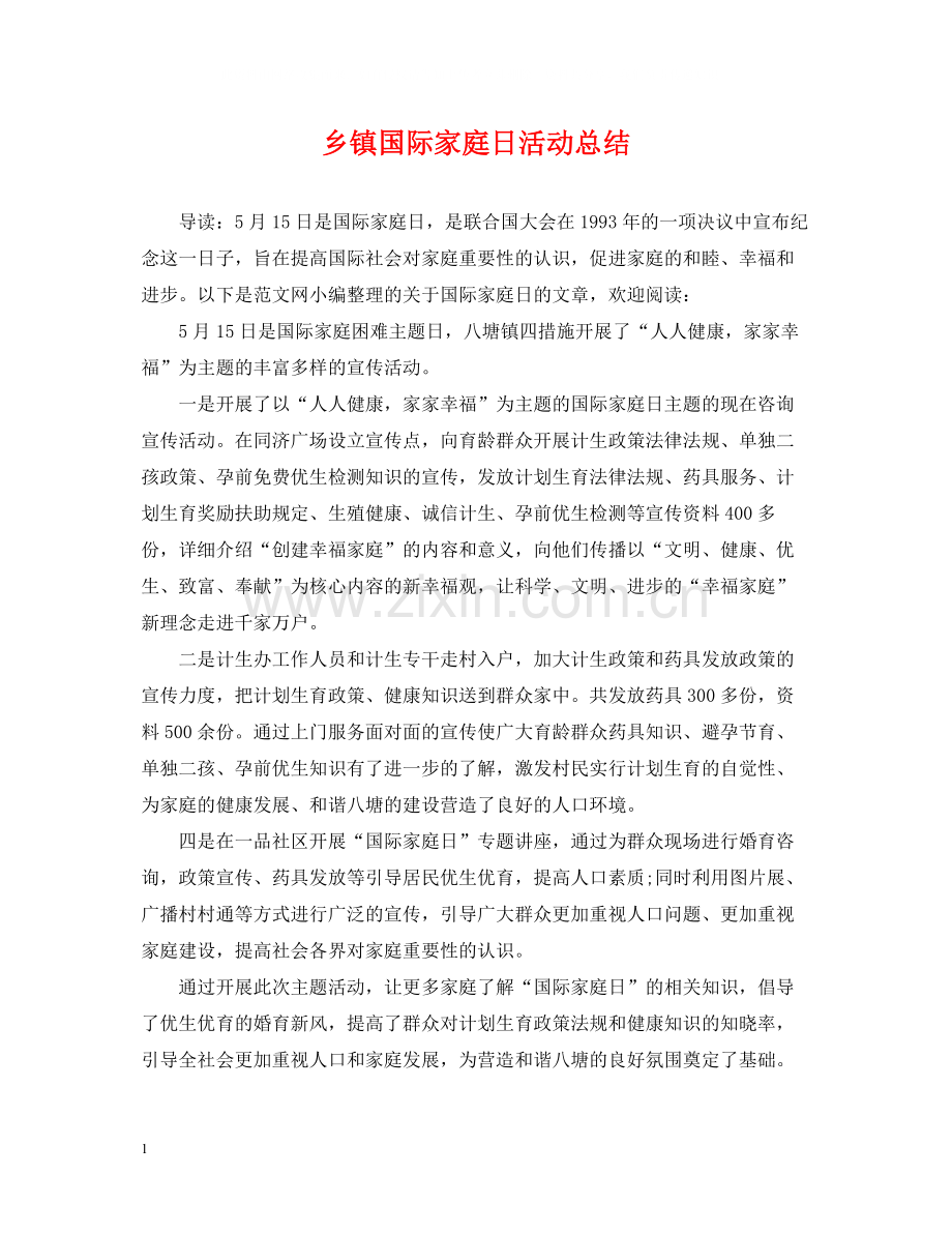 乡镇国际家庭日活动总结.docx_第1页