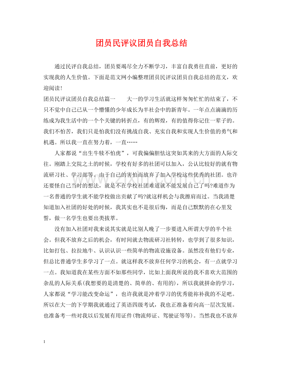 团员民评议团员自我总结.docx_第1页