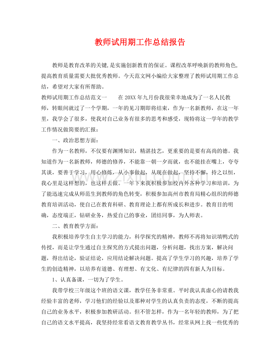 教师试用期工作总结报告 .docx_第1页