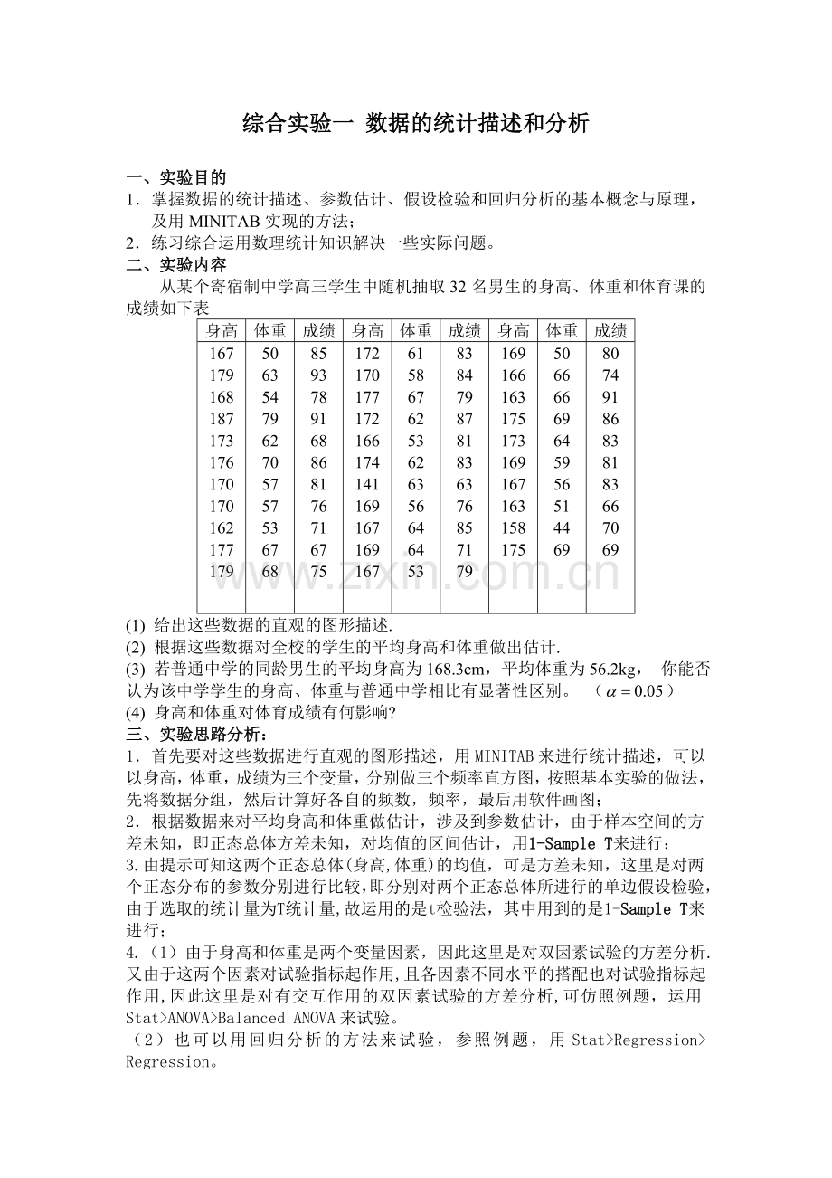 综合实验一数据统计描述及分析.doc_第1页
