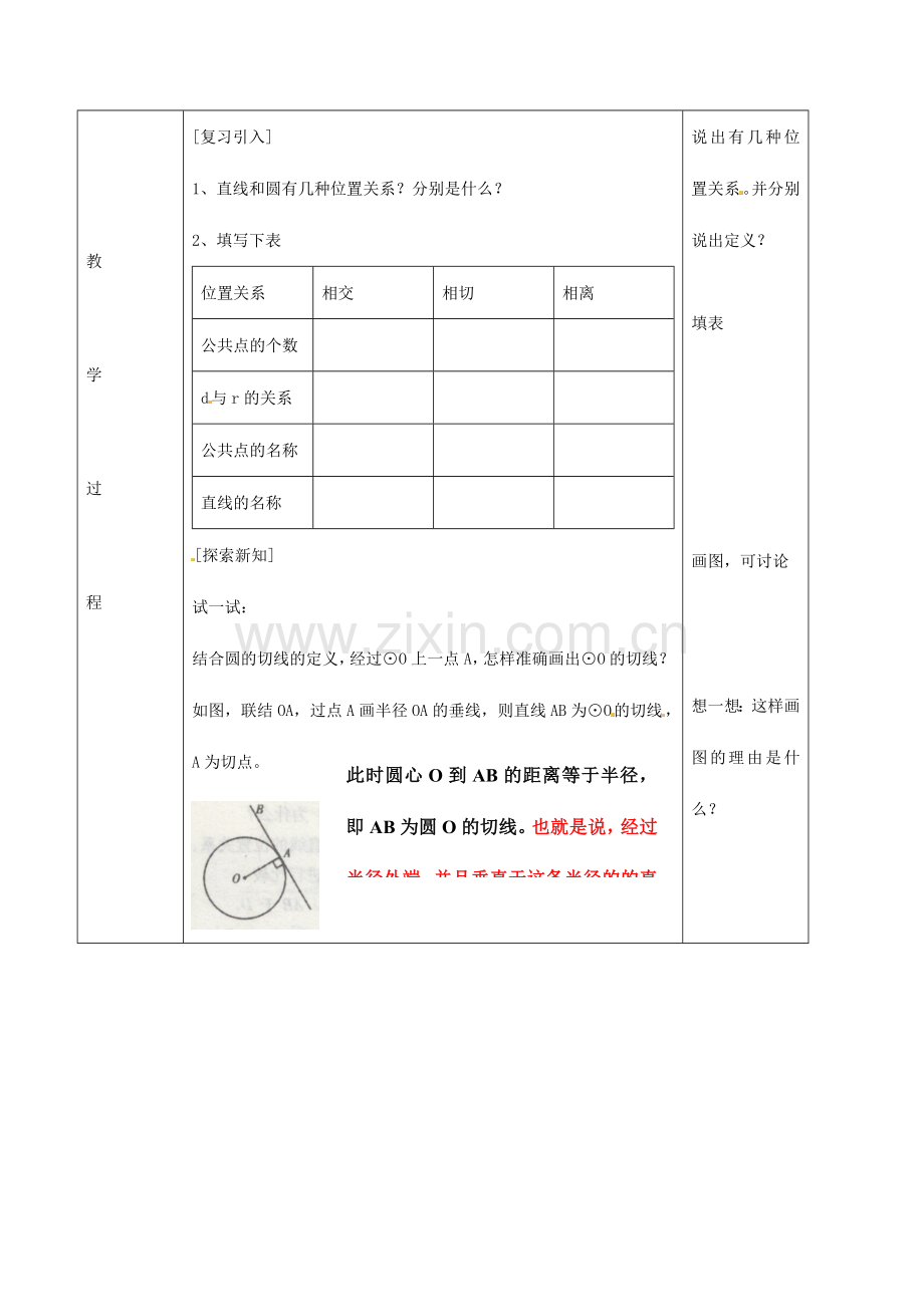 九年级数学下册 24.2 圆的切线判定教教案 京改版-人教版初中九年级下册数学教案.doc_第2页