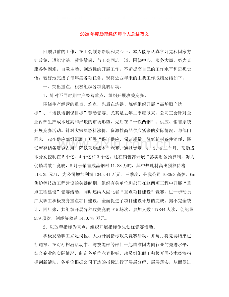 2020年度助理经济师个人总结范文.docx_第1页