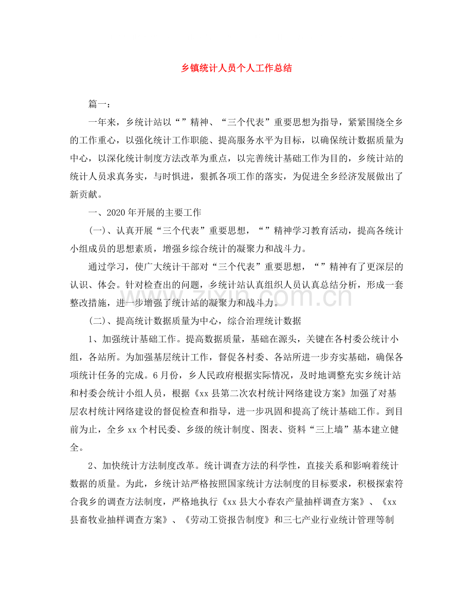 乡镇统计人员个人工作总结.docx_第1页