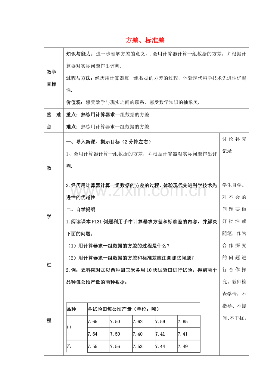 八年级数学下册 20.2 数据的离散程度 方差、标准差教案2 （新版）沪科版-（新版）沪科版初中八年级下册数学教案.doc_第1页