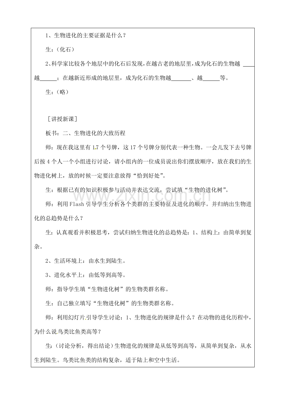 江苏省苏州市第二十六中学八年级生物 22.2《生物进化的历程》教案.doc_第2页