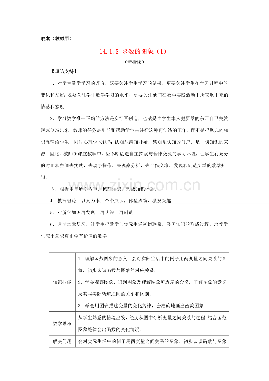 八年级数学上册 14.1.3《函数图象（1）》课案（教师用） 新人教版.doc_第1页