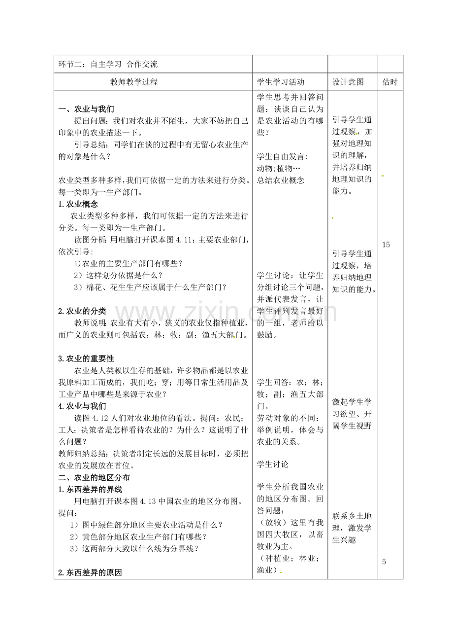 山东省临沭县第三初级中学八年级地理上册《4.2因地制宜发展农业》教案.doc_第2页