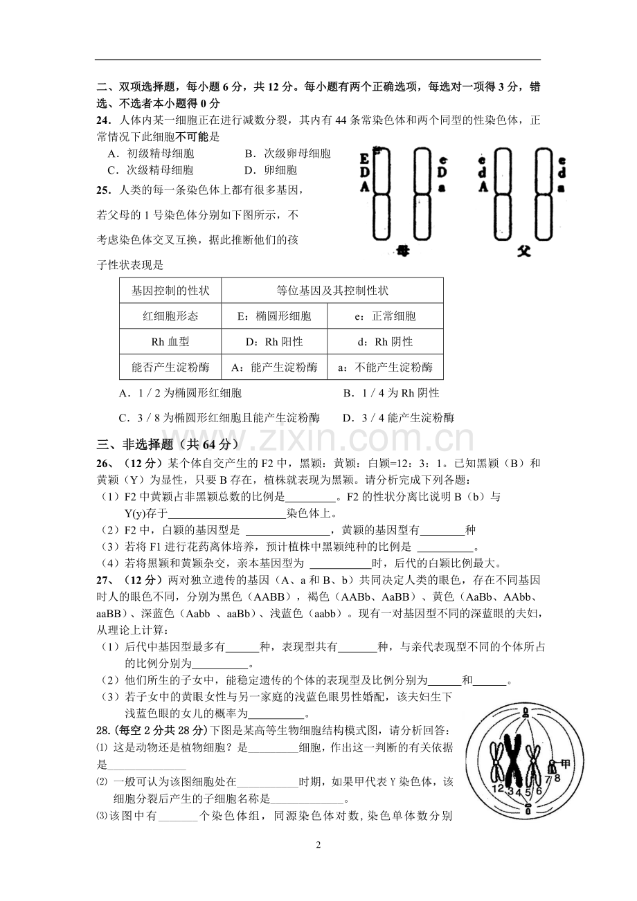 广东省连平中学2011届高三生物第八周周考和生物遗传与变异强化训练共两套.doc_第2页