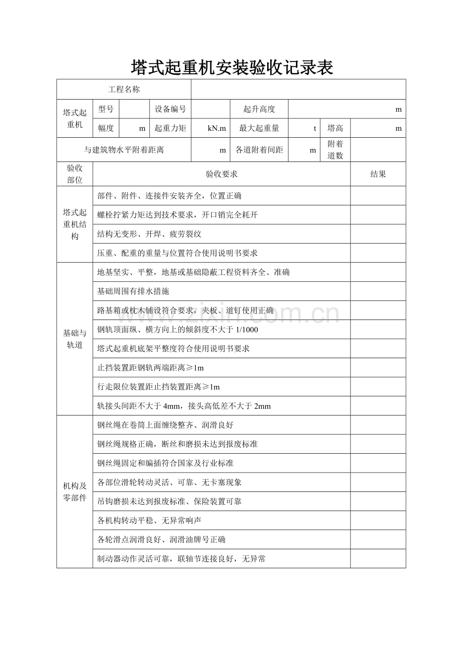 塔机安装验收记录表.doc_第1页