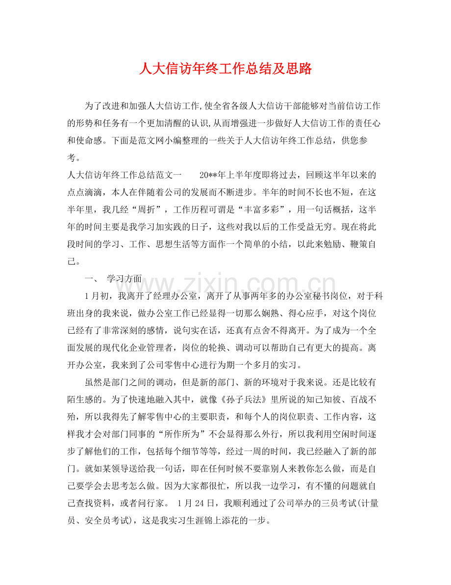人大信访年终工作总结及思路 .docx_第1页