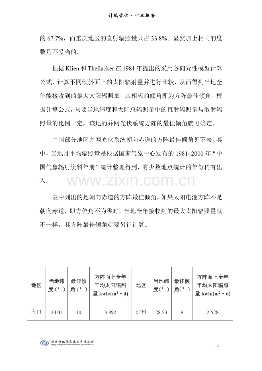 我国部分地区太阳能光伏最佳倾角.docx_第2页