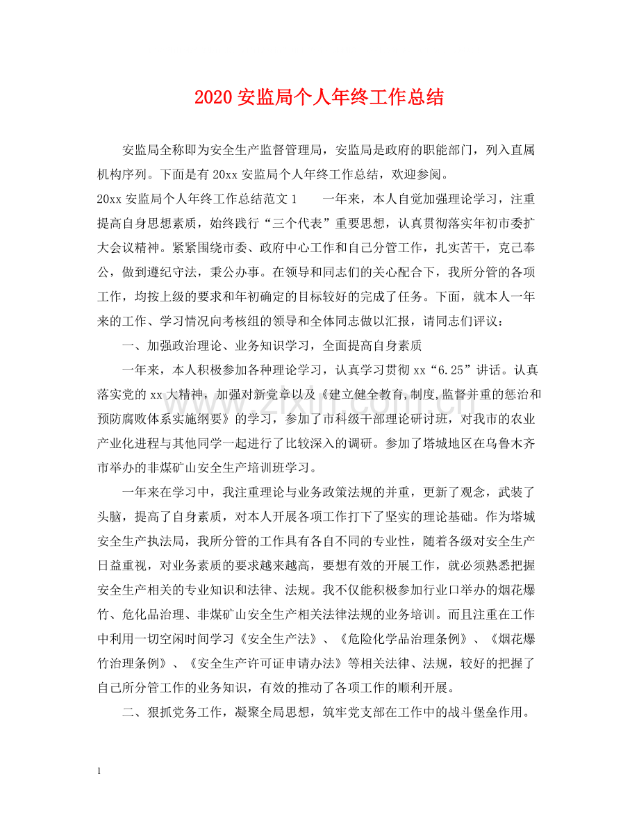 安监局个人年终工作总结.docx_第1页