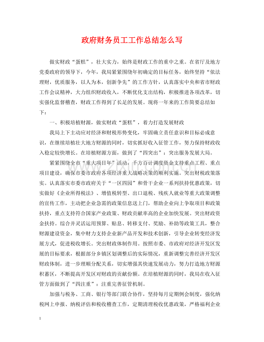 政府财务员工工作总结怎么写.docx_第1页
