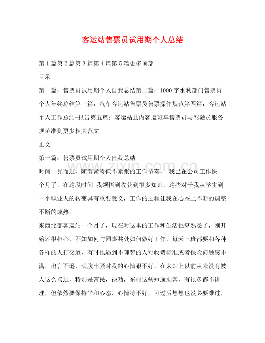 客运站售票员试用期个人总结.docx_第1页