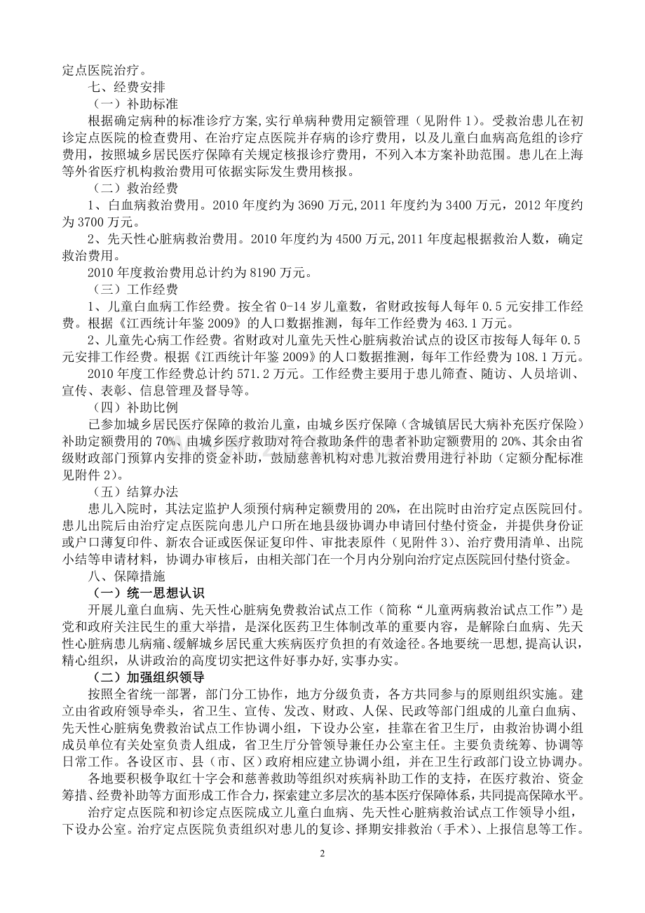 江西省儿童白血病、先天性心脏病免费救治试点工作方案.doc_第2页