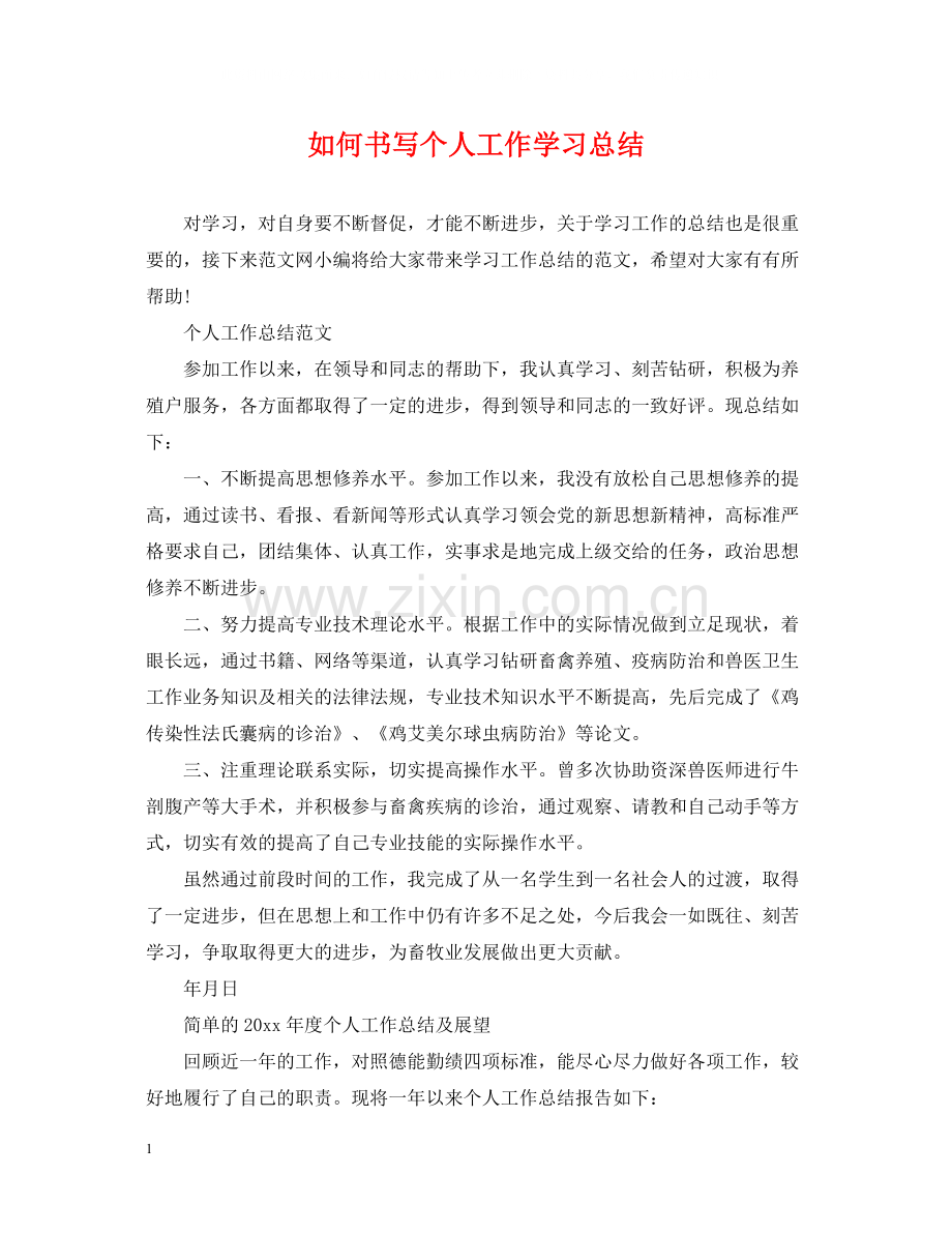 如何书写个人工作学习总结.docx_第1页