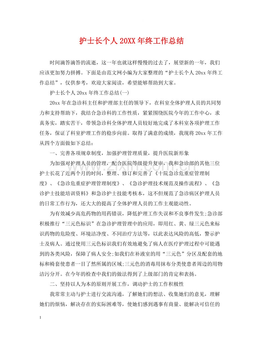 护士长个人终工作总结.docx_第1页