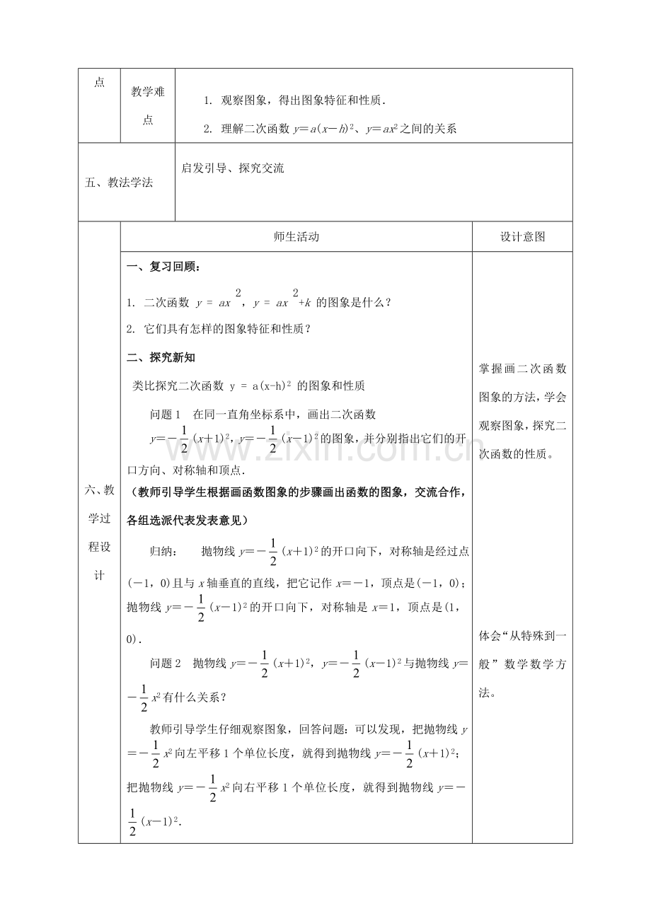 陕西省石泉县九年级数学上册 22.1.3 二次函数的图象和性质教案2 （新版）新人教版-（新版）新人教版初中九年级上册数学教案.doc_第2页