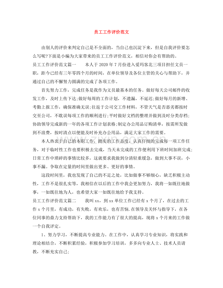 员工工作评价范文.docx_第1页