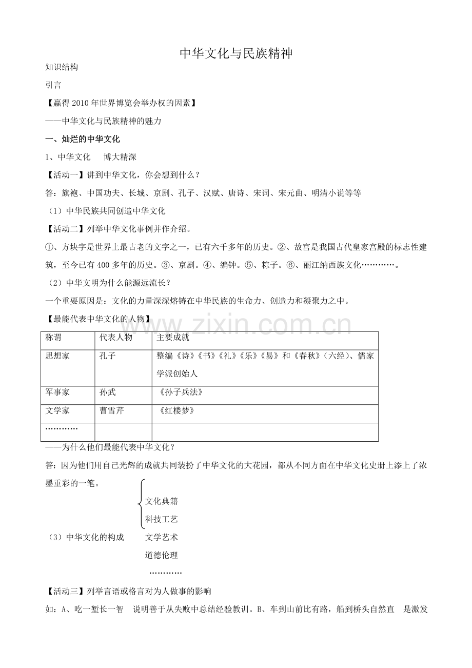 新人教版九年级政治中华文化与民族精神教案5.doc_第1页