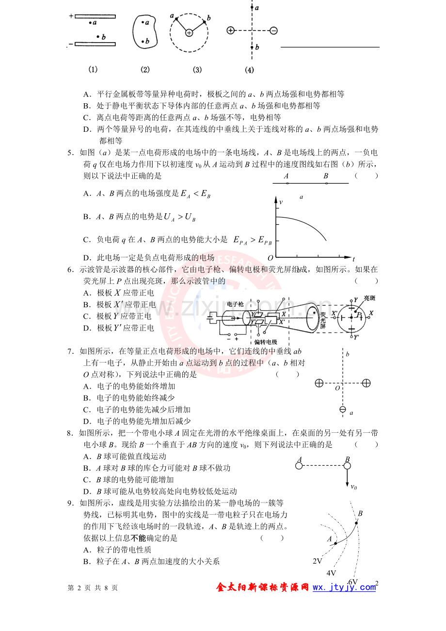 第1、2章《静电场》《电势能与电势差》单元测试1(鲁科版选修3-1).doc_第2页