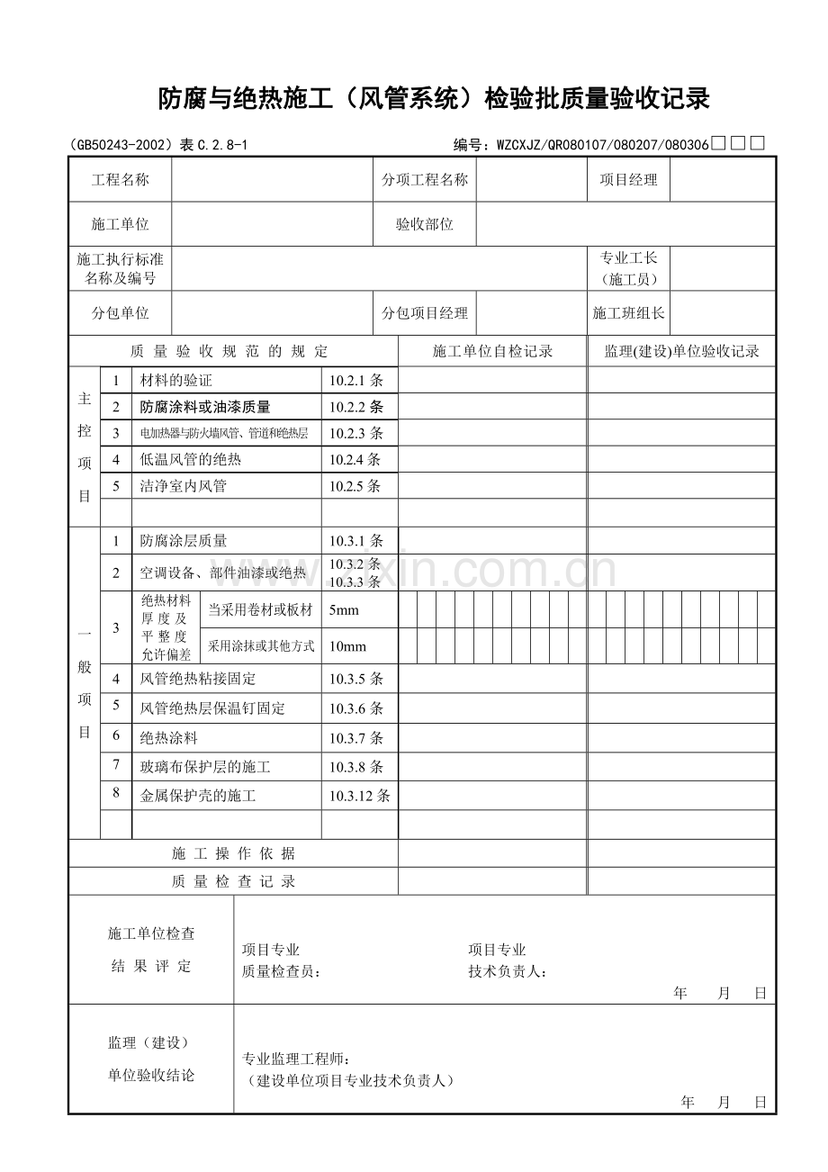 防腐与绝热施工（风管系统）检验批质量验收记录.docx_第1页