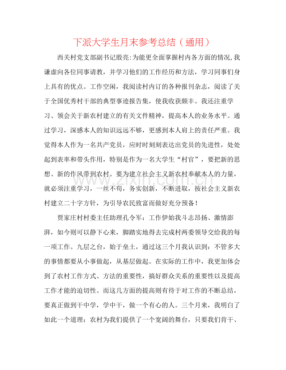 下派大学生月末参考总结（通用）.docx_第1页