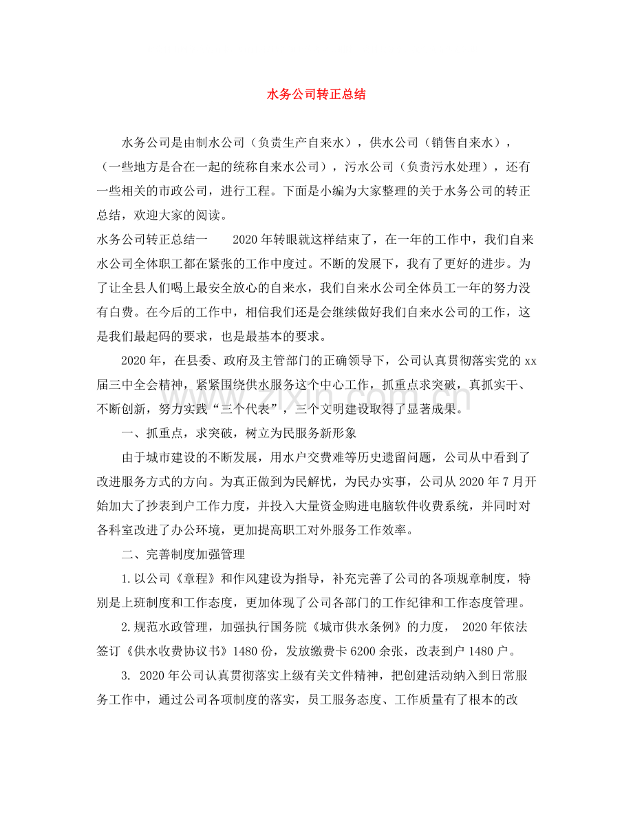 水务公司转正总结.docx_第1页