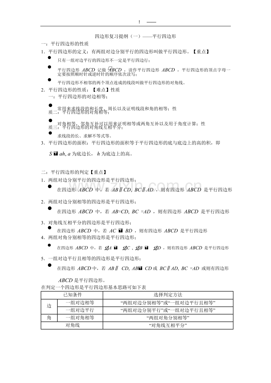平行四边形复习提纲.docx_第1页