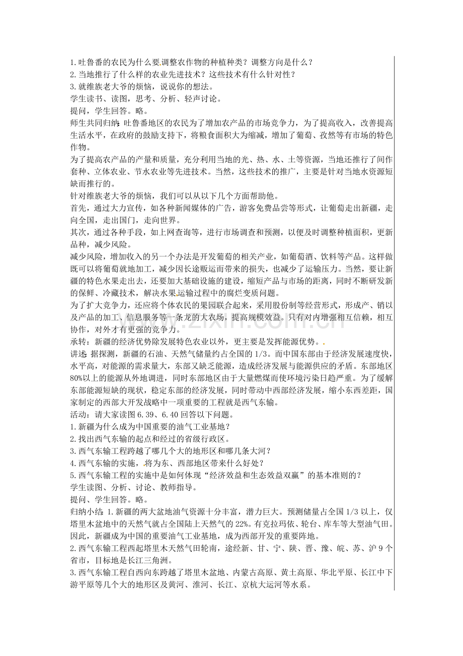 江苏省大丰市刘庄镇三圩初级中学八年级地理下册 第六章 第四节 西部开发的重要阵地—新疆维吾尔自治区（第2课时）教案 新人教版.doc_第2页