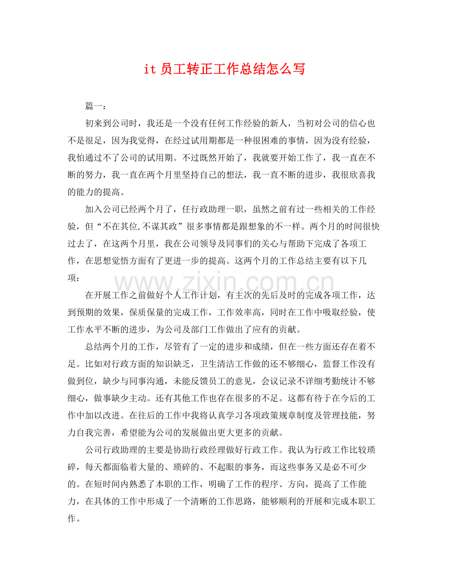 it员工转正工作总结怎么写 .docx_第1页