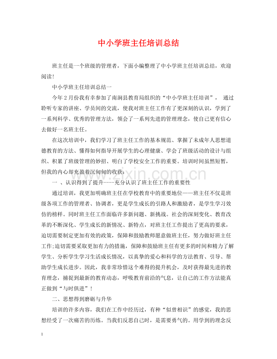 中小学班主任培训总结.docx_第1页