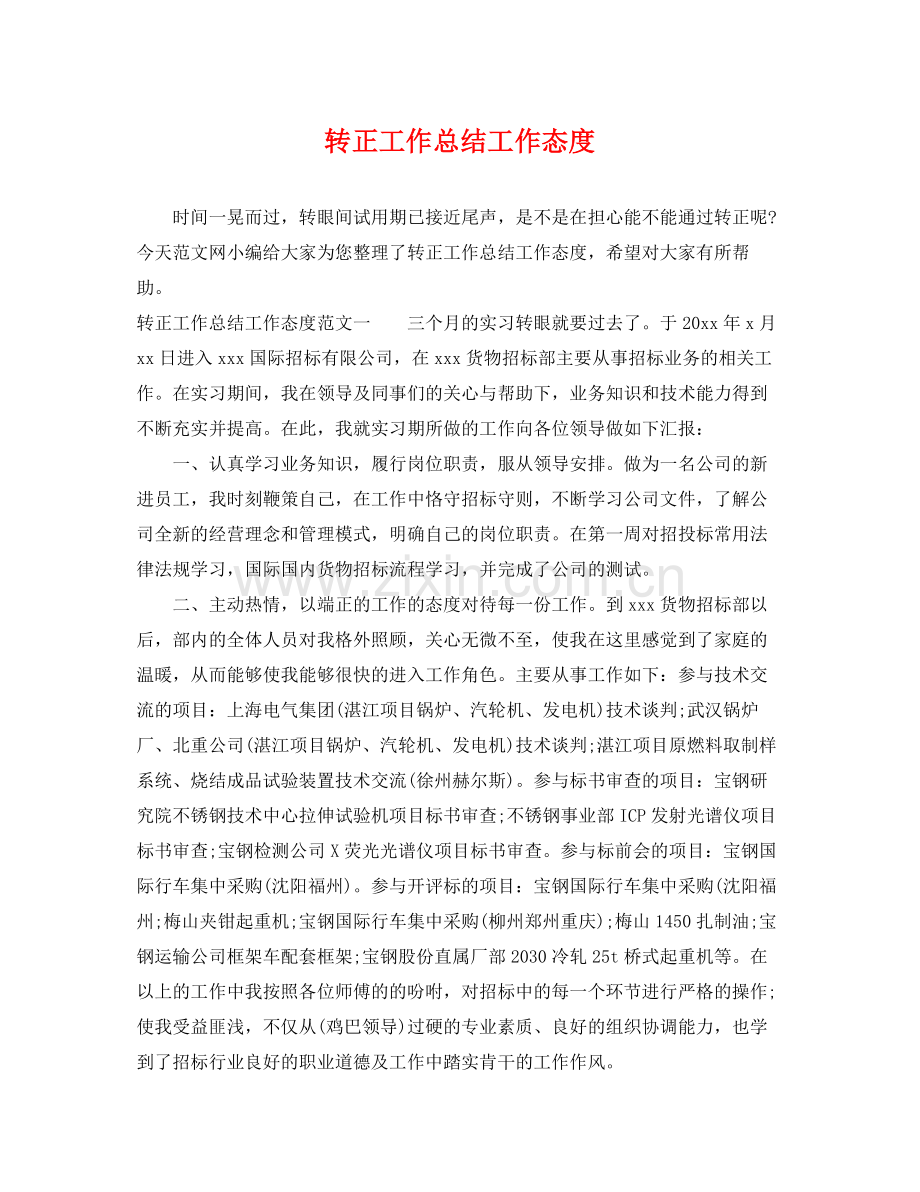 转正工作总结工作态度 .docx_第1页