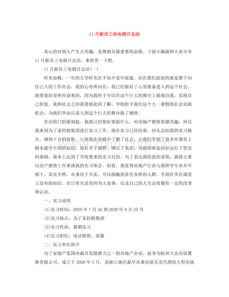 11月新员工的电销月总结.docx_第1页