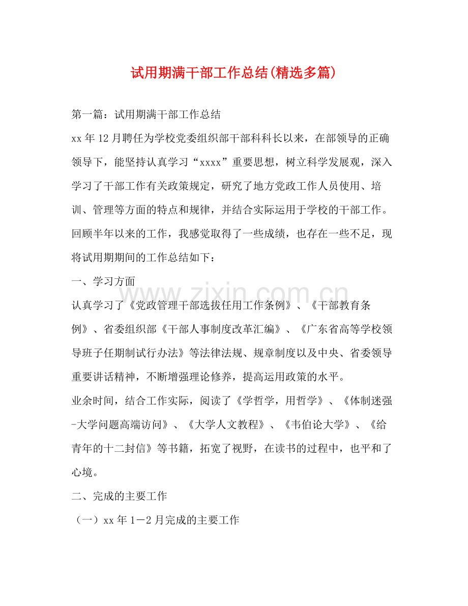 试用期满干部工作总结多篇).docx_第1页