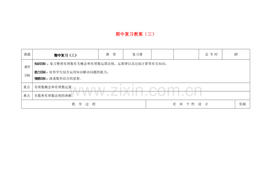 吉林省长春市第一零四中学七年级数学上册 期中复习教案（三） 华东师大版.doc_第1页