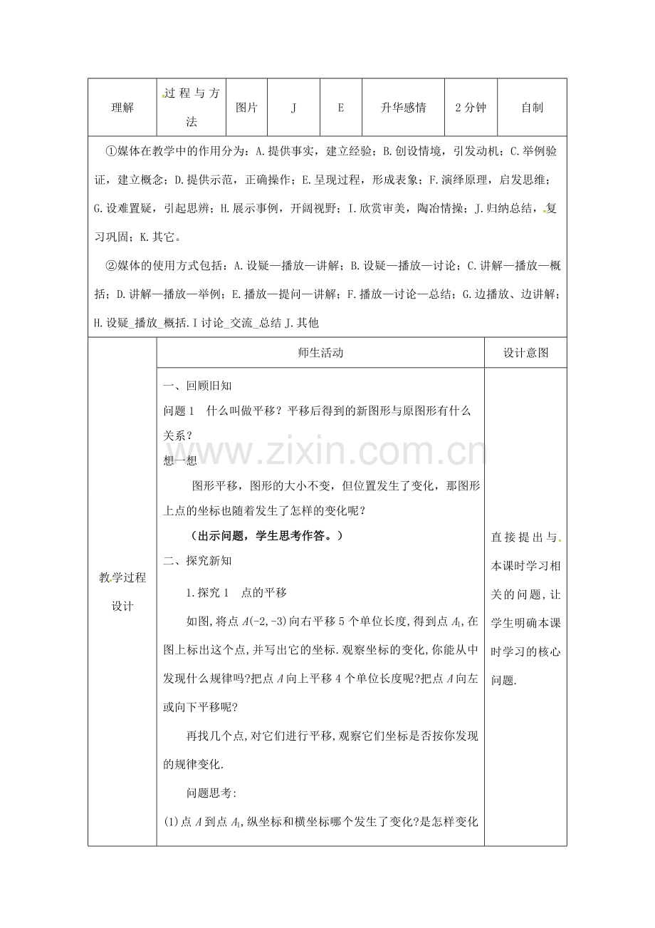陕西省安康市石泉县池河镇七年级数学下册 7.2 坐标方法的简单应用 7.2.2 用坐标表示平移教案 （新版）新人教版-（新版）新人教版初中七年级下册数学教案.doc_第2页