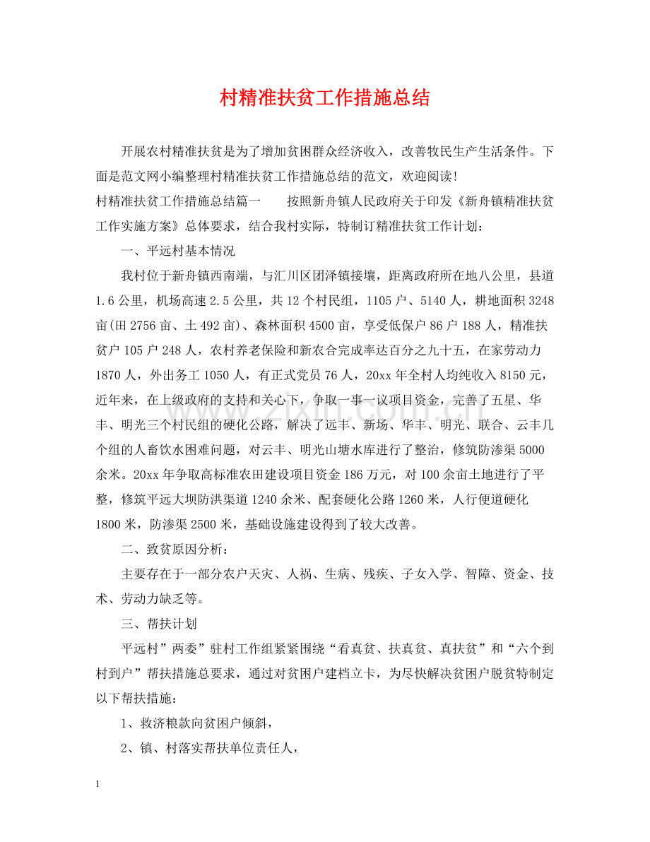 村精准扶贫工作措施总结.docx_第1页