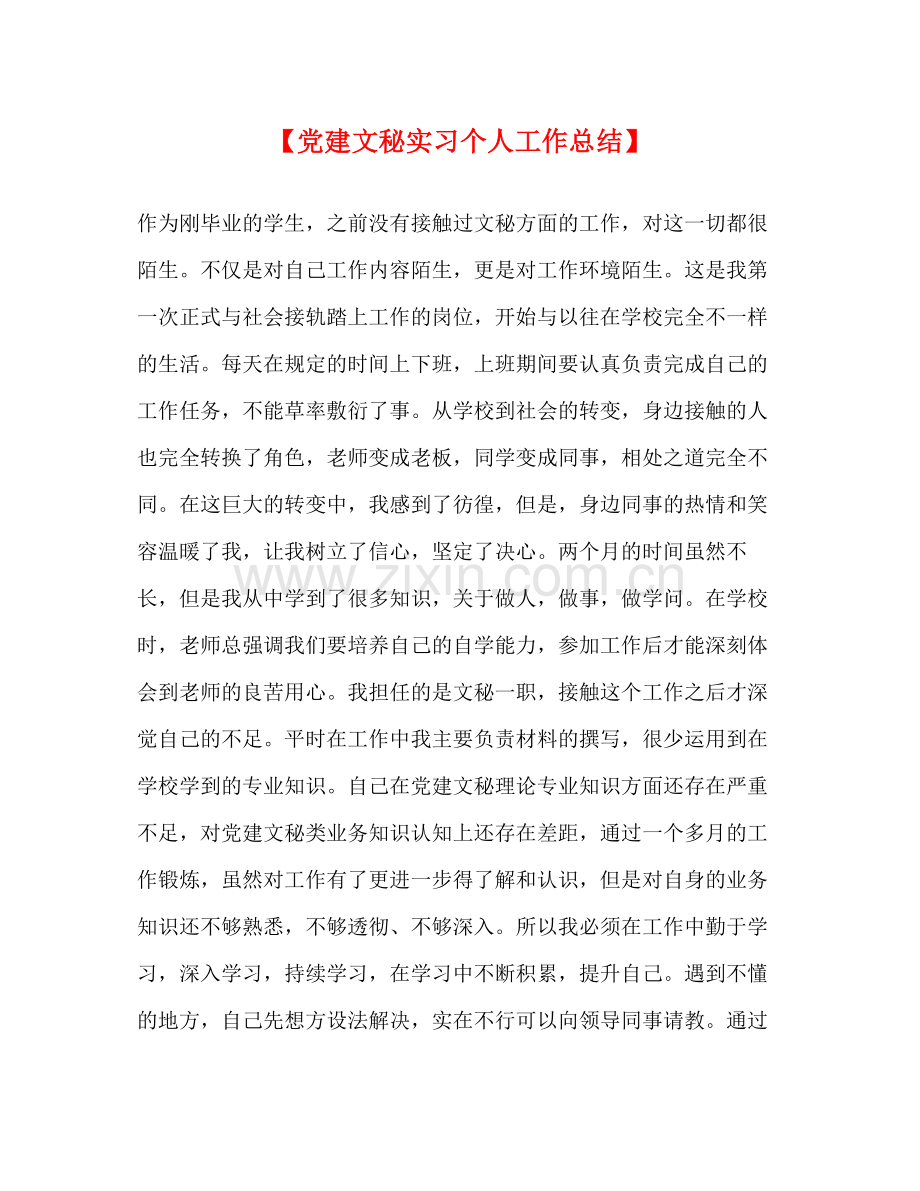 【党建文秘实习个人工作总结】.docx_第1页