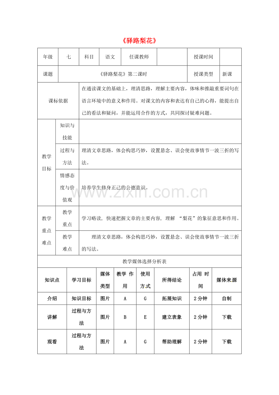 陕西省石泉县七年级语文下册 第四单元 14驿路梨花（第2课时）教案 新人教版-新人教版初中七年级下册语文教案.doc_第1页