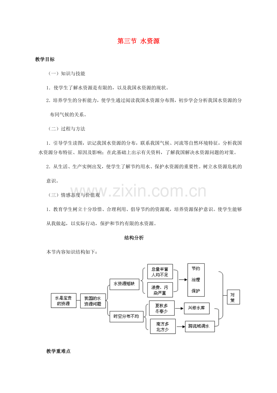 八年级地理上册 第三章 中国的自然资源 第三节 水资源名师教案2 人教新课标版.doc_第1页