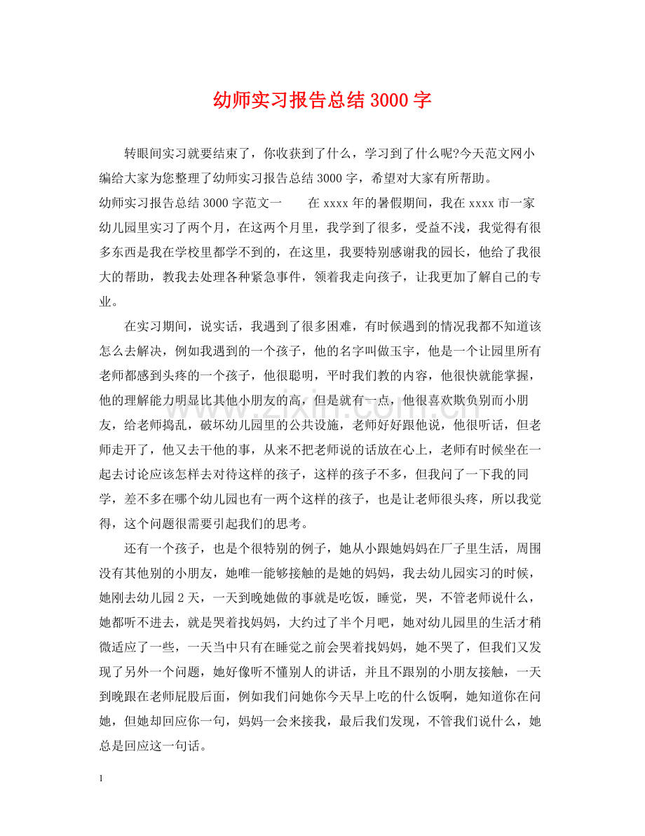 幼师实习报告总结3000字.docx_第1页